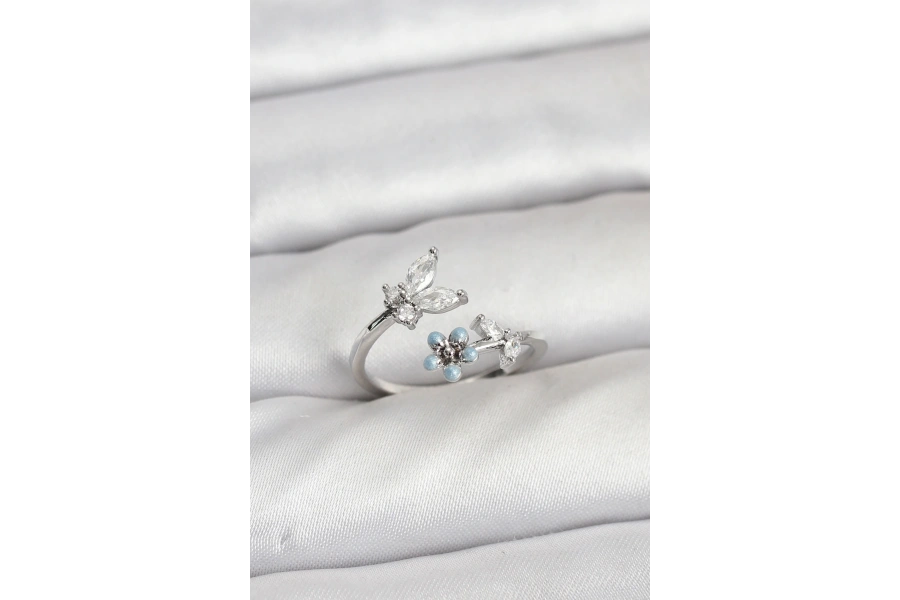 Shoecide Pirinç Gümüş Renk Kelebek Model Kadın Yüzük