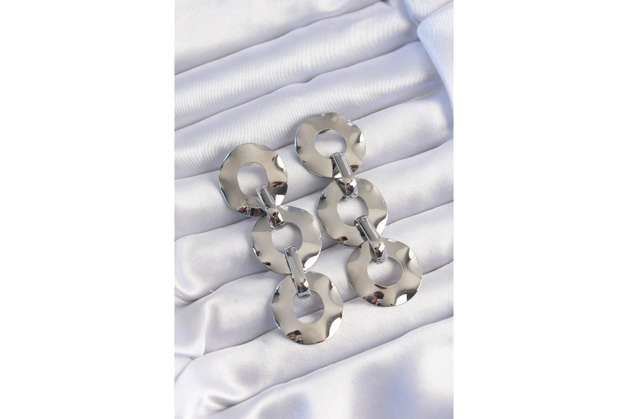 Shoecide Pirinç Gümüş Renk Oval Ayna Model Sallantılı Küpe