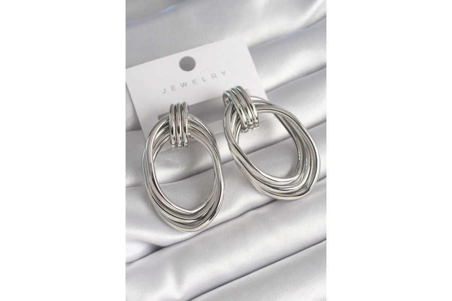 Shoecide Pirinç Gümüş Renk Oval Model Kadın Küpe