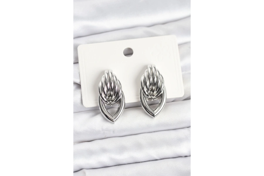 Shoecide Pirinç Gümüş Renk Sarmal Damla Model Vintage Kadın Küpe