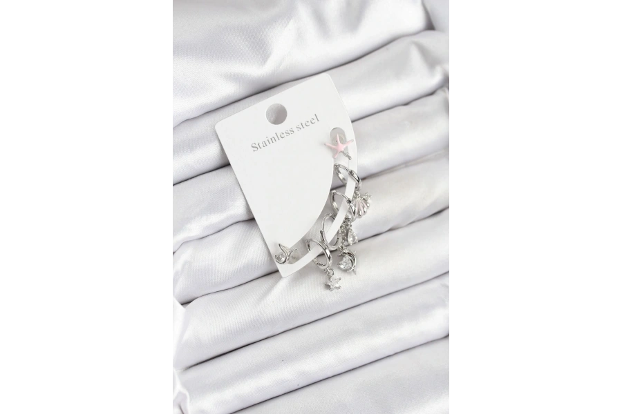 Shoecide Pirinç Gümüş Renk Set Küpe