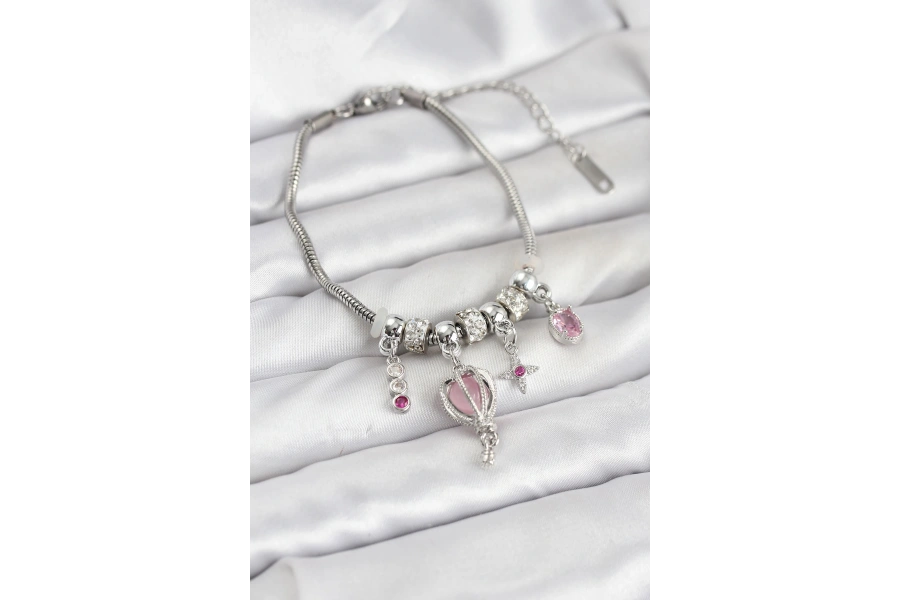 Shoecide Pirinç Gümüş Renk Uçan Balon Charmlı Kadın Bileklik