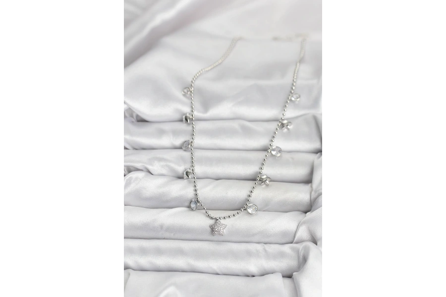 Shoecide Pirinç Gümüş Renk Yıldız Model Kadın Kolye