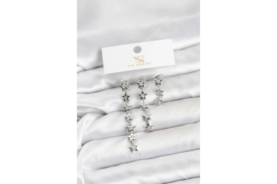 Shoecide Pirinç Gümüş Renk Yıldız Model Ysx Trio Küpe Seti