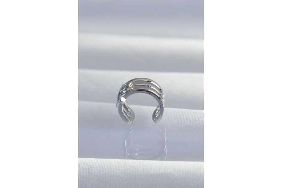 Shoecide Pirinç Gümüş Renk Yonca Earcuff Küpe