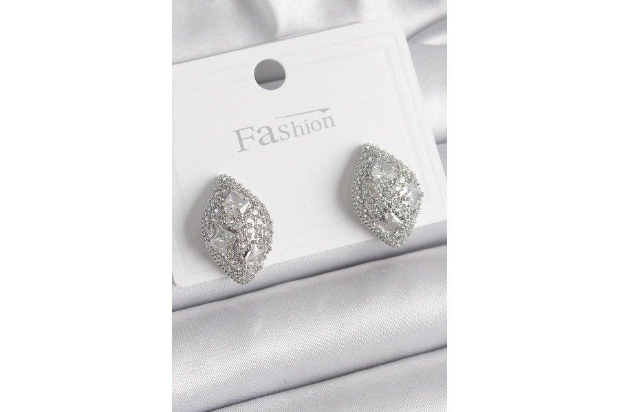 Shoecide Pirinç Gümüş Renk Zirkon Taş İşlemeli Damla Model Kadın Küpe