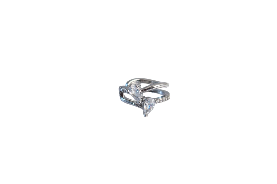 Shoecide Pirinç Gümüş Renk Zirkon Taşlı Damla Earcuff Küpe