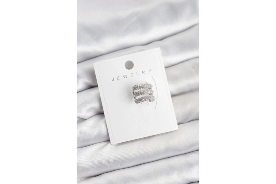 Shoecide Pirinç Gümüş Renk Zirkon Taşlı Earcuff Kıkırdak Küpe