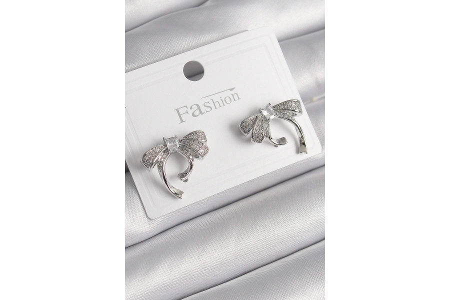 Shoecide Pirinç Gümüş Renk Zirkon Taşlı Fiyonk Model Kadın Küpe