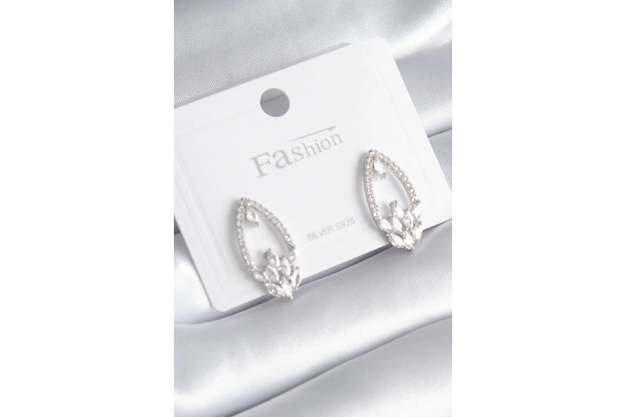 Shoecide Pirinç Gümüş Renk Zirkon Taşlı Kadın Küpe