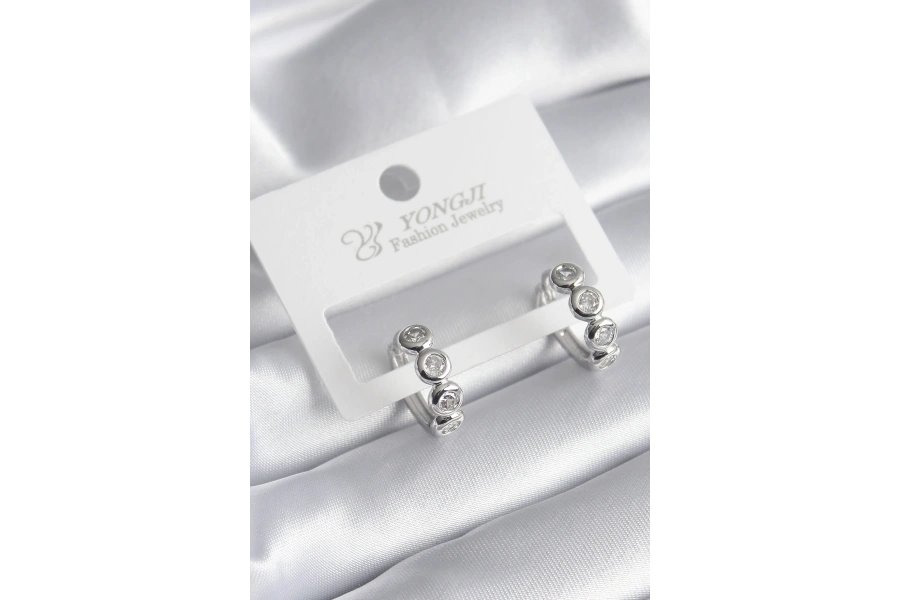 Shoecide Pirinç Gümüş Renk Zirkon Taşlı Kadın Küpe