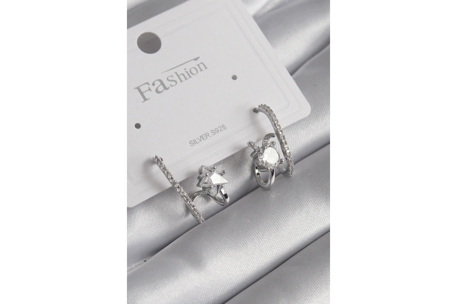 Shoecide Pirinç Gümüş Renk Zirkon Taşlı Kadın Küpe