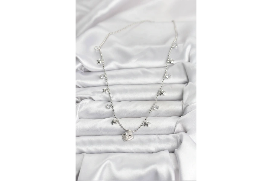 Shoecide Pirinç Gümüş Renk Zirkon Taşlı Kutup Yıldızı Model Kadın Kolye