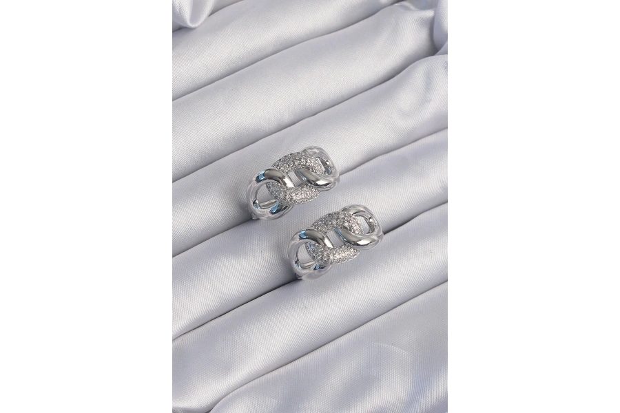 Shoecide Pirinç Gümüş Renk Zirkon Taşlı Samanyolu Küpe