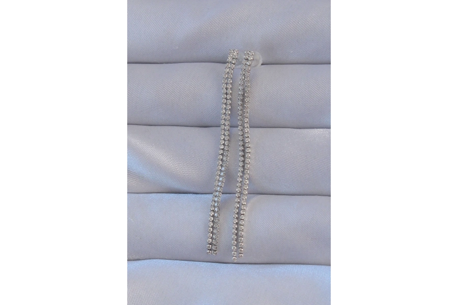 Shoecide Pirinç Gümüş Renk Zirkon Taşlı Su Yolu Model Küpe