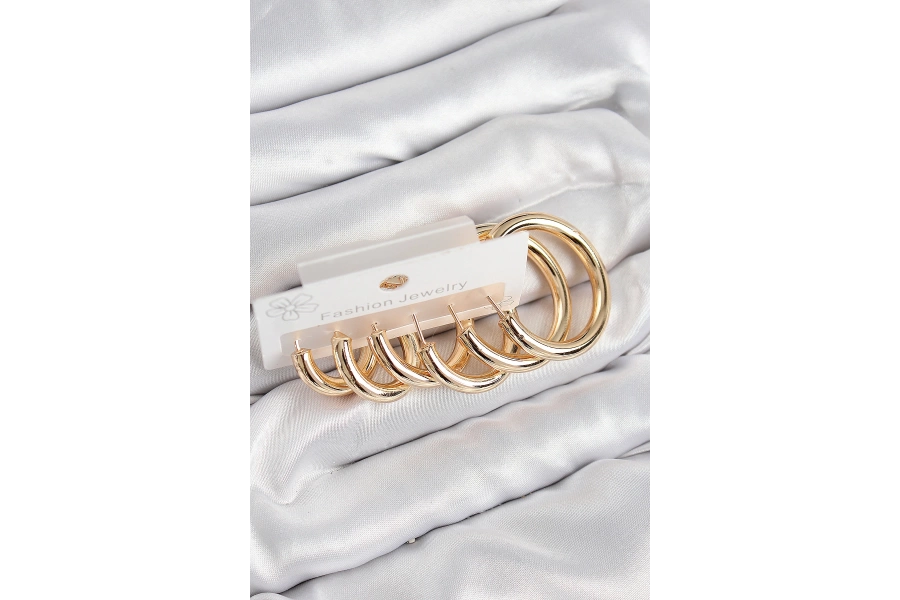 Shoecide Pirinç Halka Model Gold Renk Kadın Set Küpe