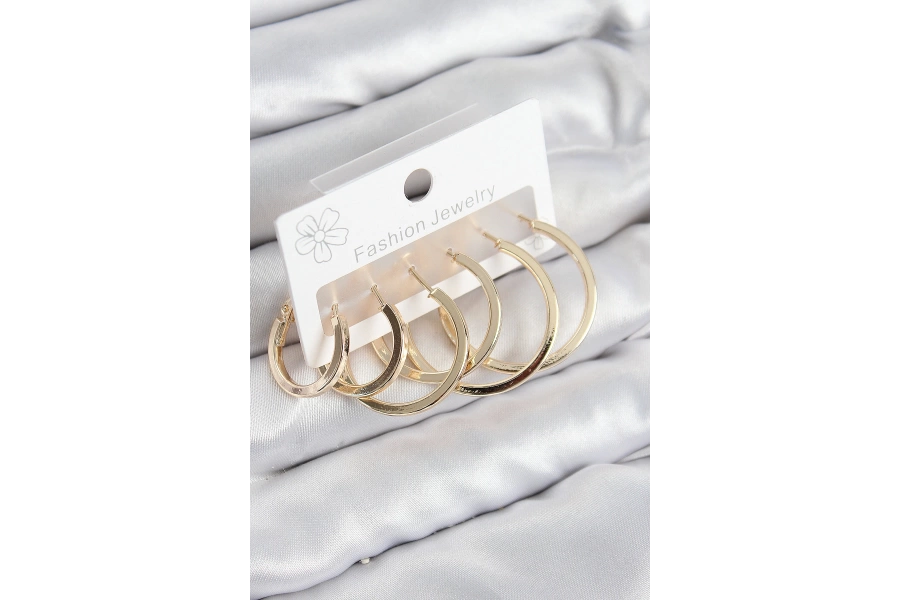 Shoecide Pirinç Halka Model Gold Renk Kadın Set Küpe
