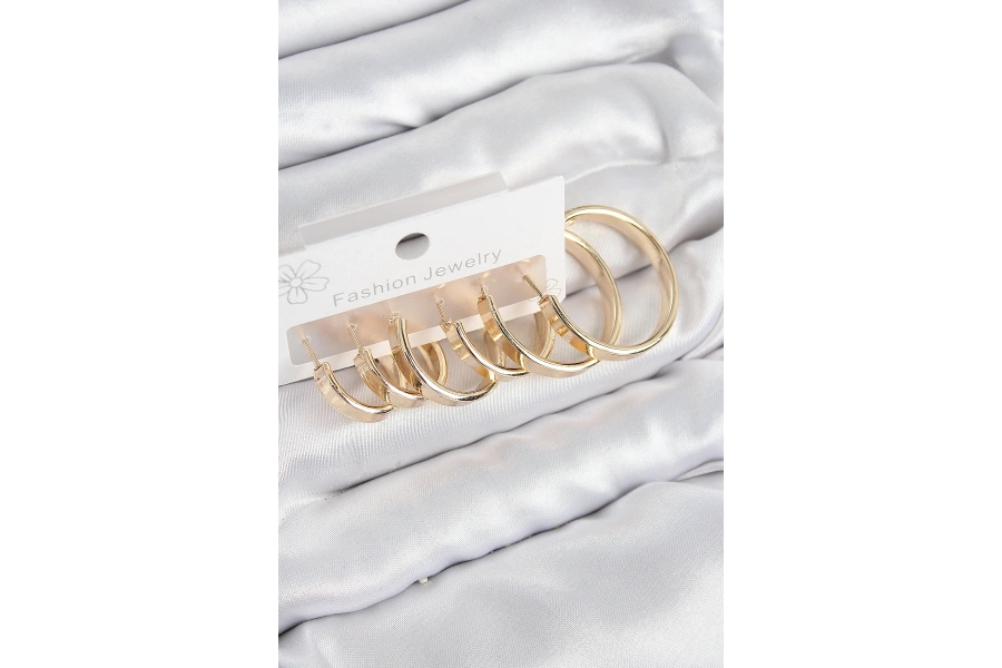Shoecide Pirinç Halka Model Gold Renk Kadın Set Küpe