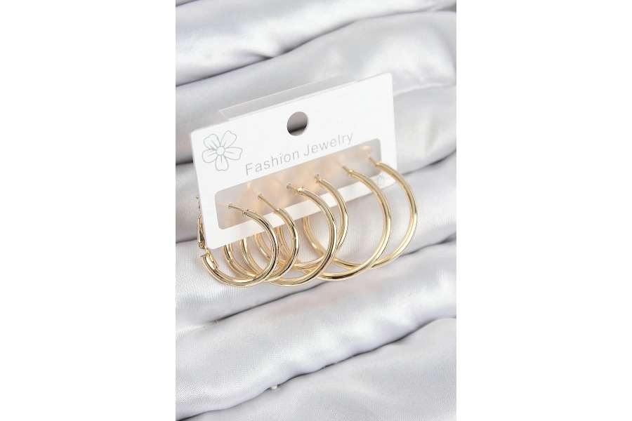 Shoecide Pirinç Halka Model Gold Renk Kadın Set Küpe