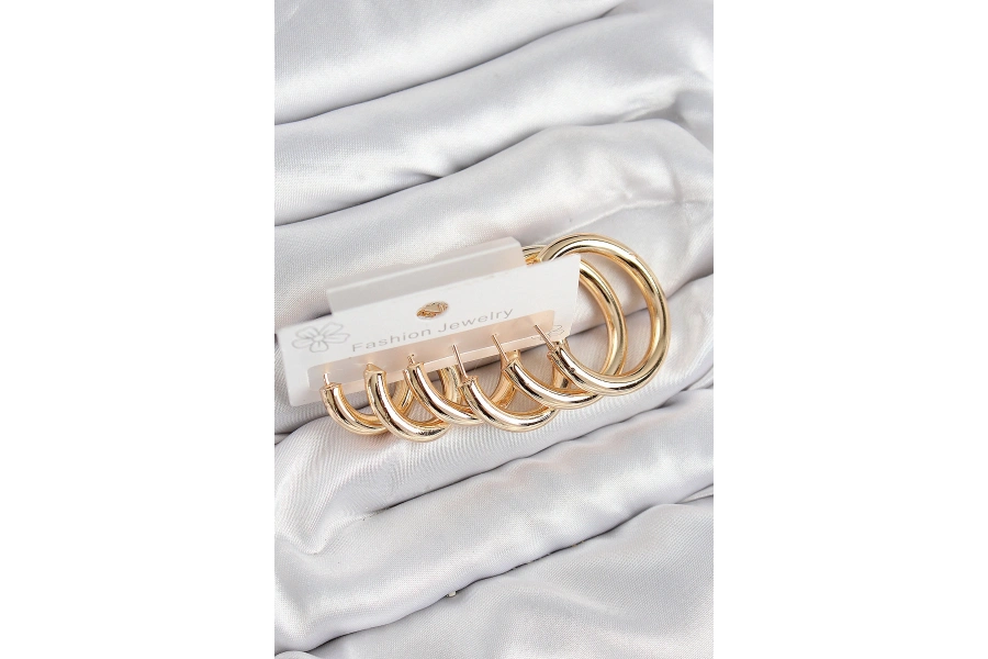 Shoecide Pirinç Halka Model Gold Renk Kadın Set Küpe