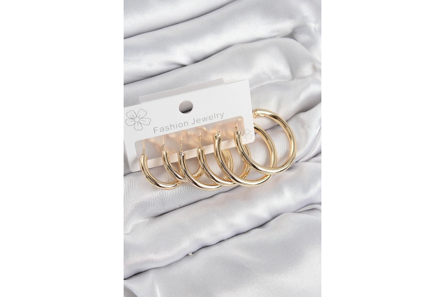 Shoecide Pirinç Halka Model Gold Renk Kadın Set Küpe