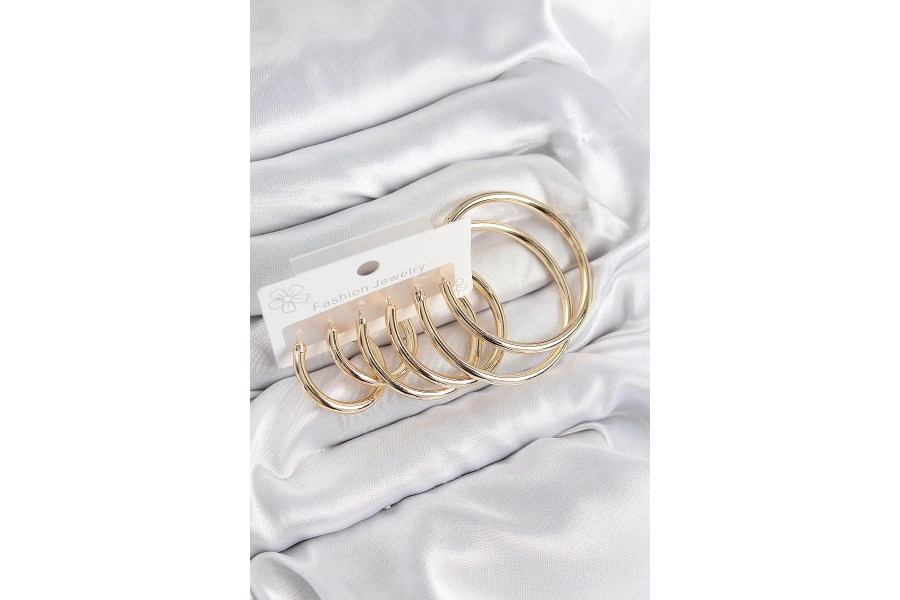 Shoecide Pirinç Halka Model Gold Renk Kadın Set Küpe
