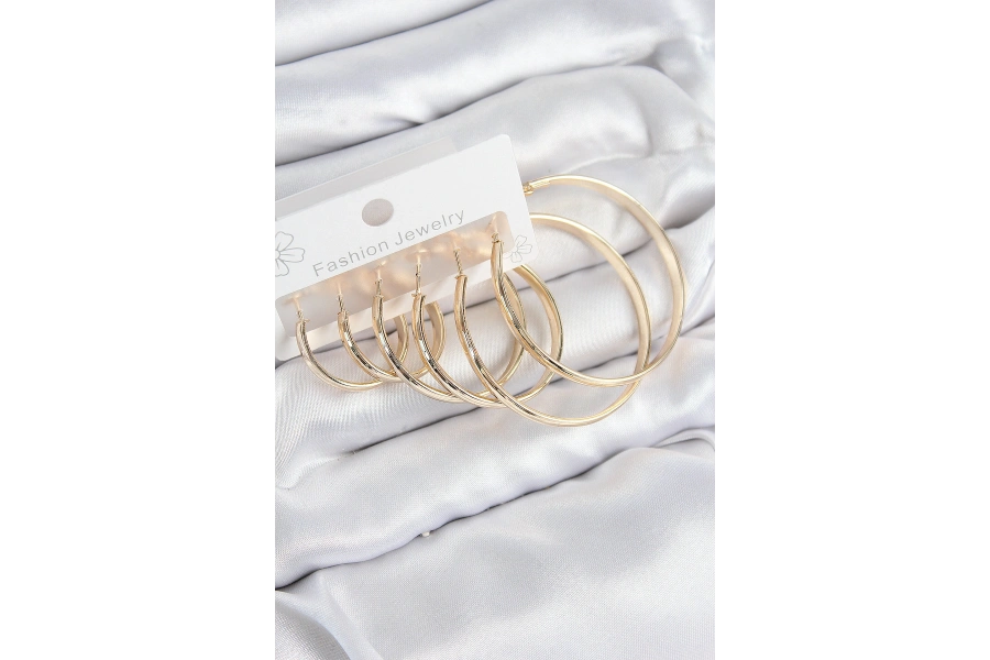 Shoecide Pirinç Halka Model Gold Renk Kadın Set Küpe