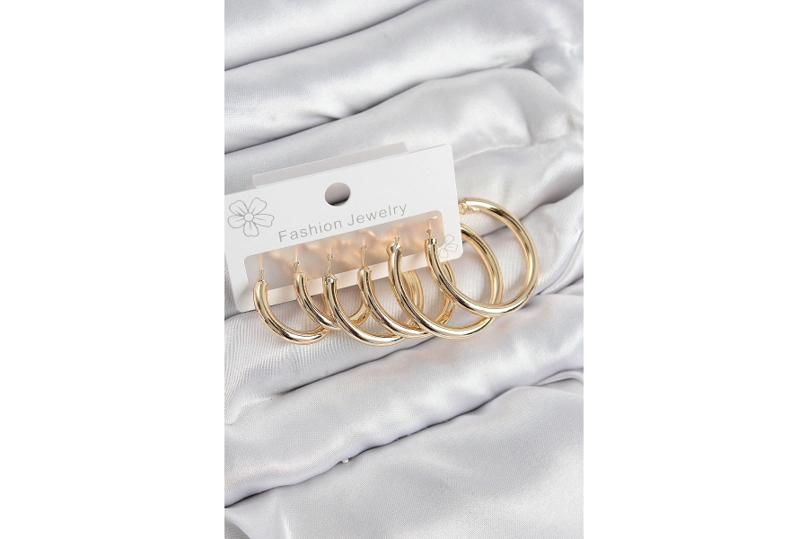 Shoecide Pirinç Halka Model Gold Renk Kadın Set Küpe