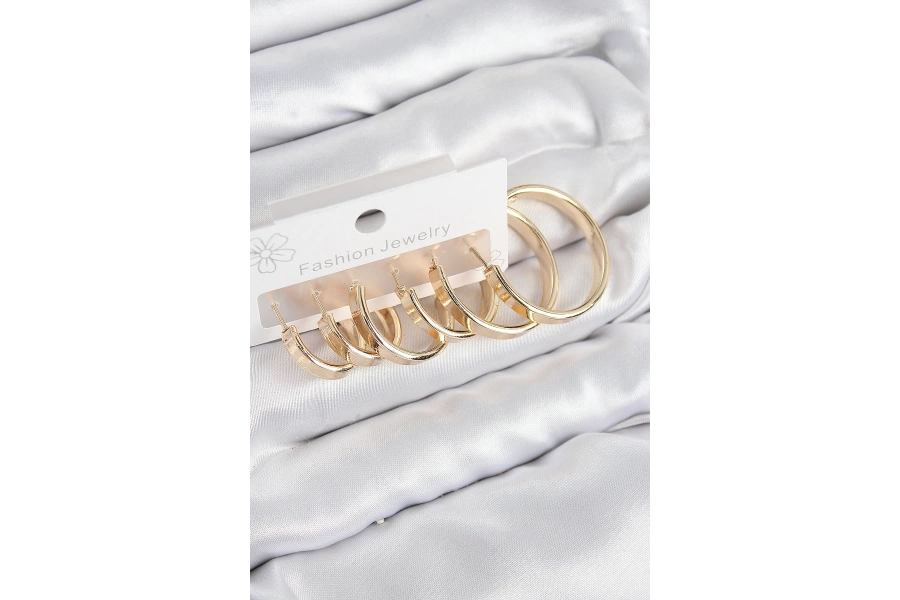 Shoecide Pirinç Halka Model Gold Renk Kadın Set Küpe