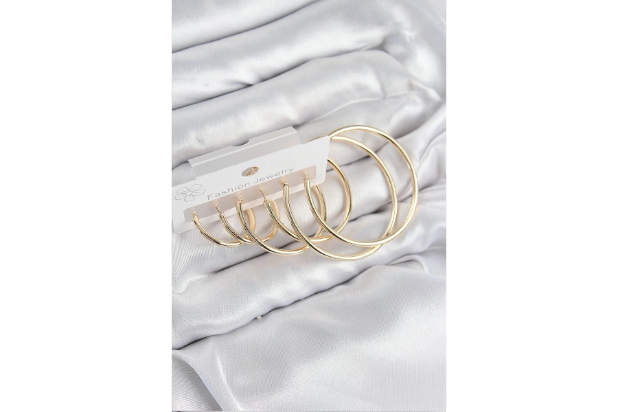 Shoecide Pirinç Halka Model Gold Renk Kadın Set Küpe