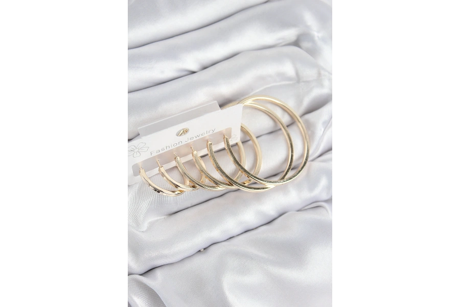 Shoecide Pirinç Halka Model Gold Renk Kadın Set Küpe