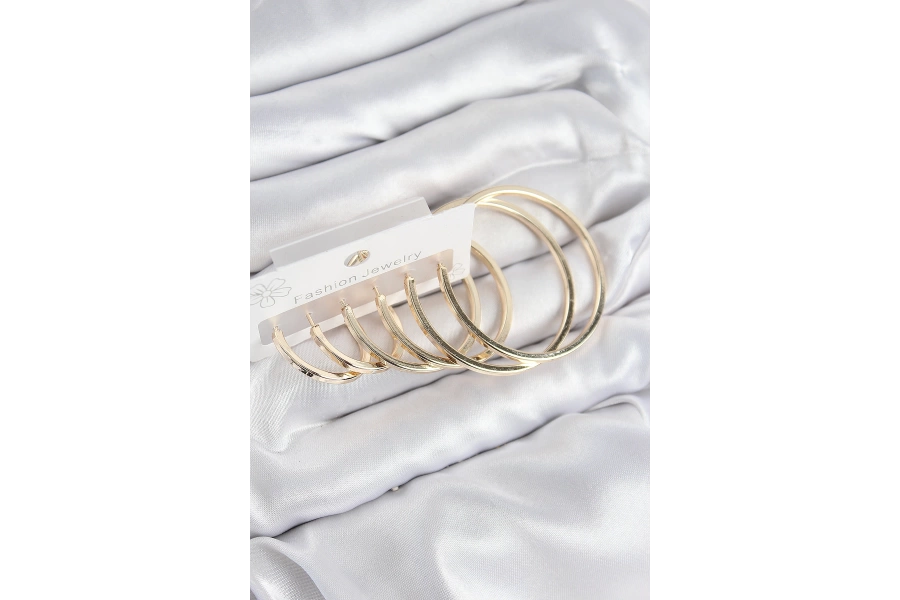 Shoecide Pirinç Halka Model Gold Renk Kadın Set Küpe