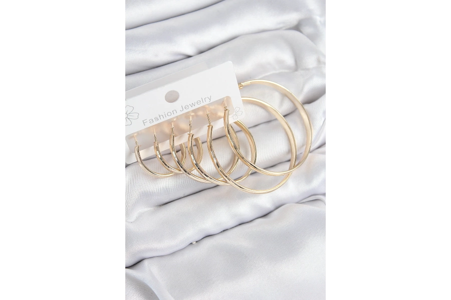 Shoecide Pirinç Halka Model Gold Renk Kadın Set Küpe