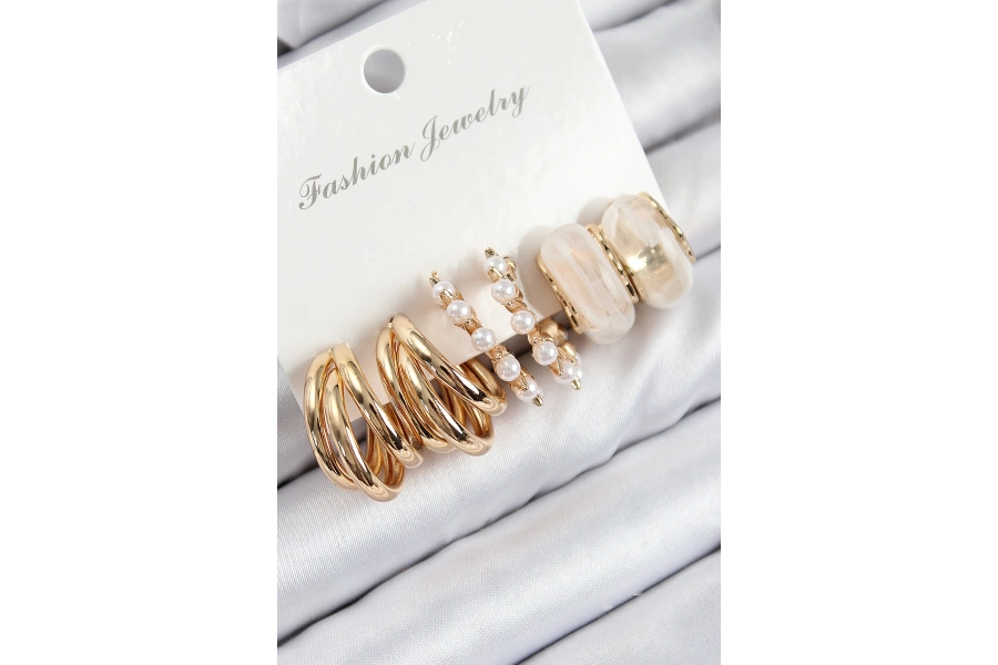 Shoecide Pirinç İncili Halka Model Gold Renk Kadın Set Küpe