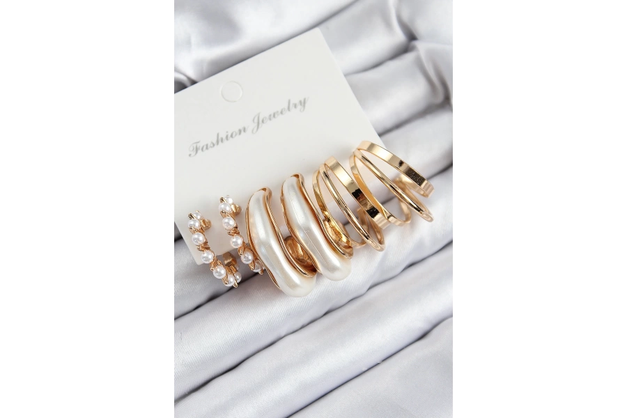 Shoecide Pirinç İncili Halka Model Gold Renk Kadın Set Küpe
