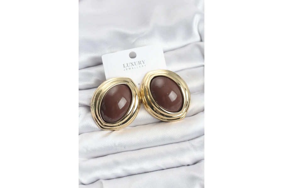 Shoecide Pirinç Kahverengi Badem Model Vintage Gold Kadın Küpe