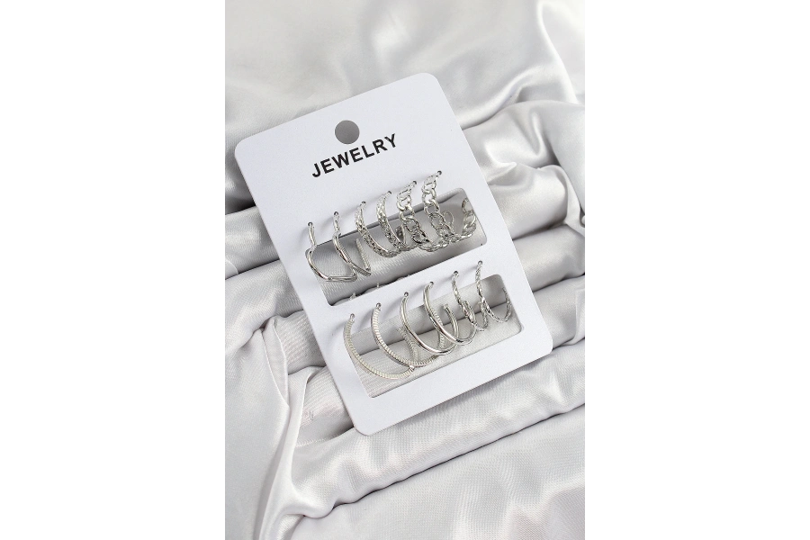 Shoecide Pirinç Karışık Halka Model Gümüş Renk 6 Çift Kadın Küpe Set