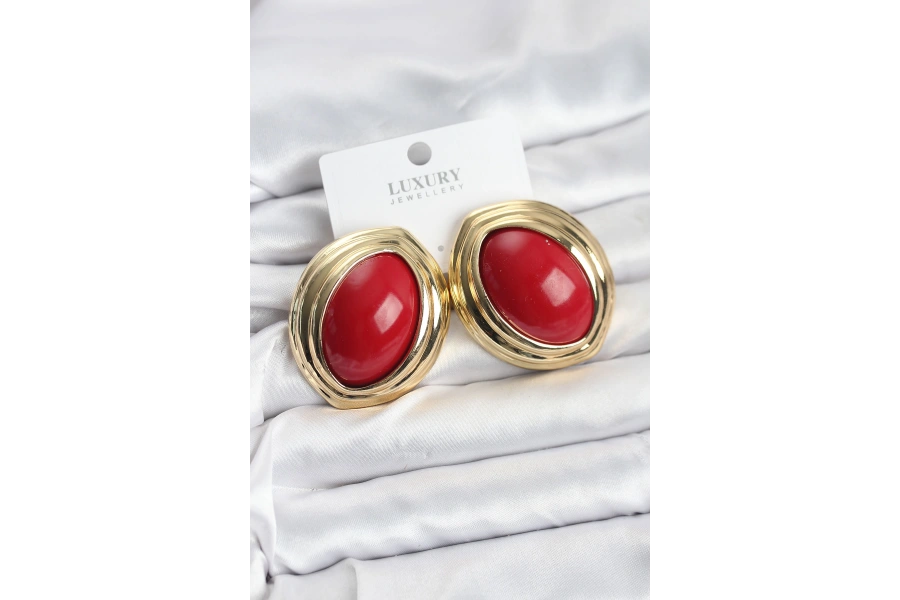 Shoecide Pirinç Kırmızı Badem Model Vintage Gold Kadın Küpe