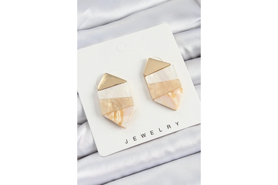 Shoecide Pirinç Mermer Desenli Vintage Geometrik Model Gold Renk Kadın Küpe