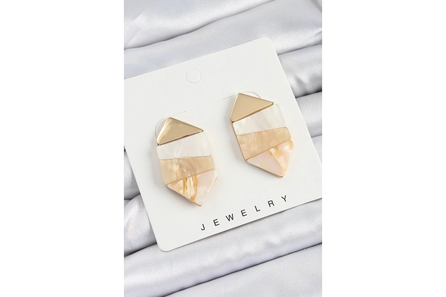 Shoecide Pirinç Mermer Desenli Vintage Geometrik Model Gold Renk Kadın Küpe