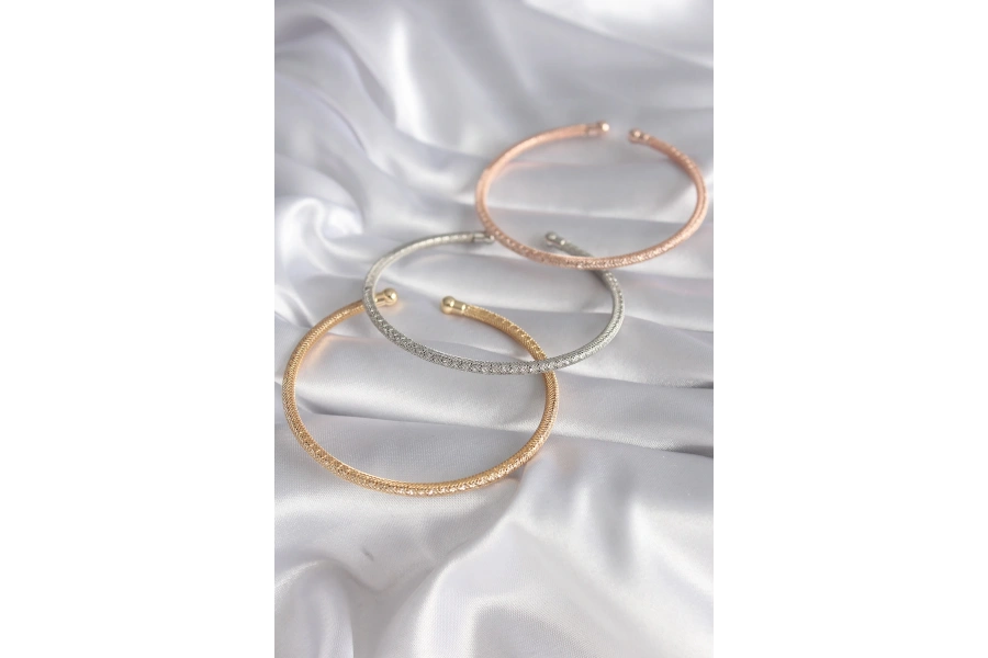 Shoecide Pirinç Mix Renk Hasır Model Zirkon Taş Detay Kadın Bileklik Seti