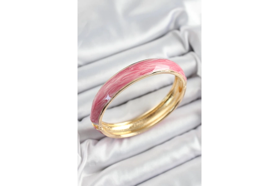 Shoecide Pirinç Pembe Mineli Mermer Desen Model Gold Renk Kadın Kelepçe