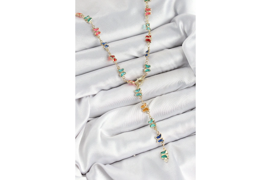 Shoecide Pirinç Renkli Zirkon Taşlı Kelebek Model Gold Renk Kadın Y Kolye