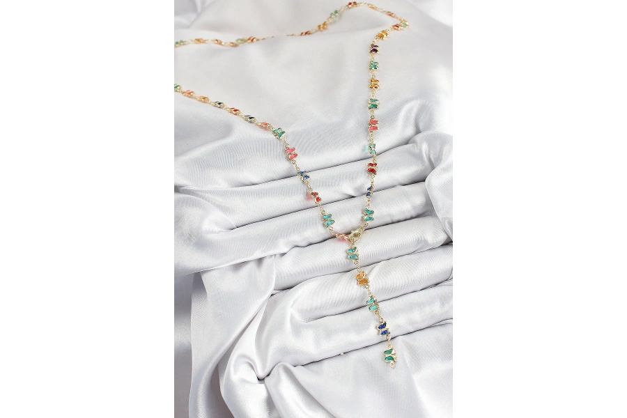 Shoecide Pirinç Renkli Zirkon Taşlı Kelebek Model Gold Renk Kadın Y Kolye