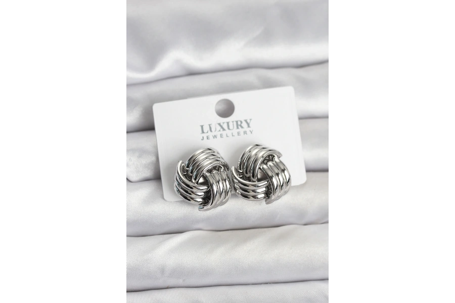 Shoecide Pirinç Sarmal Gümüş Renk Kadın Küpe