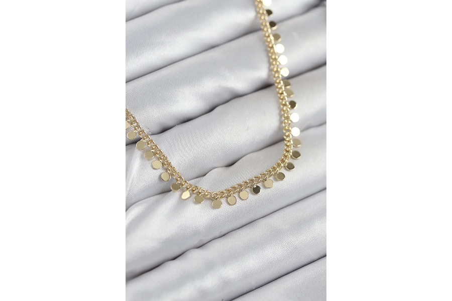 Shoecide Pirinç Sıralı Pul Zincir Model Gold Renk Kadın Kolye