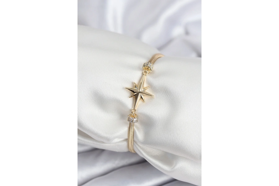 Shoecide Pirinç Vıp Seri Gold Renk Kutup Yıldızı Model Kadın Bileklik