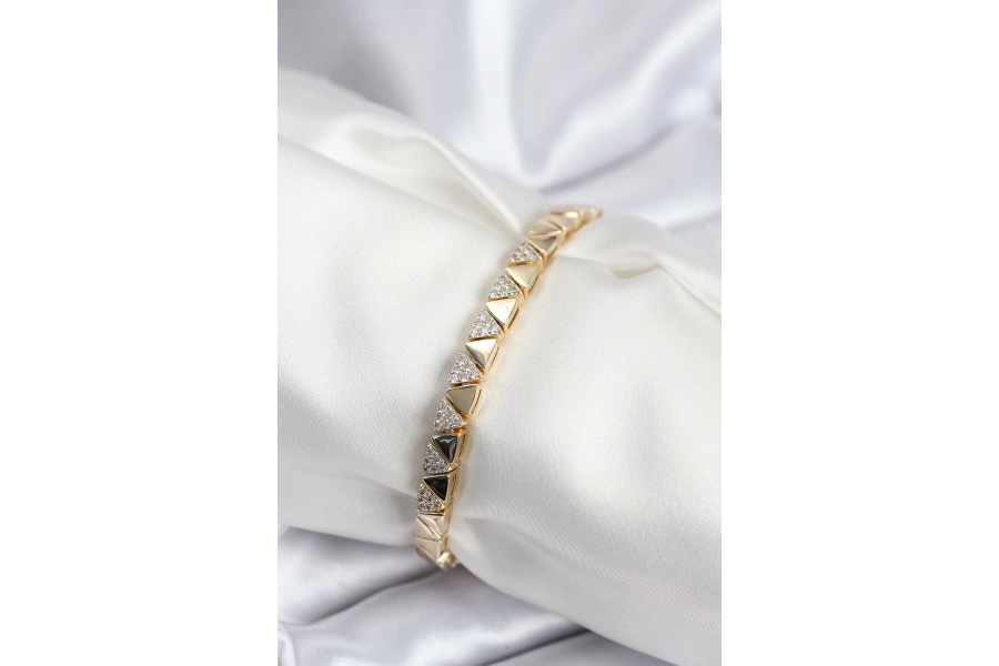 Shoecide Pirinç Vıp Seri Gold Renk Sıralı Üçgen Model Kadın Bileklik