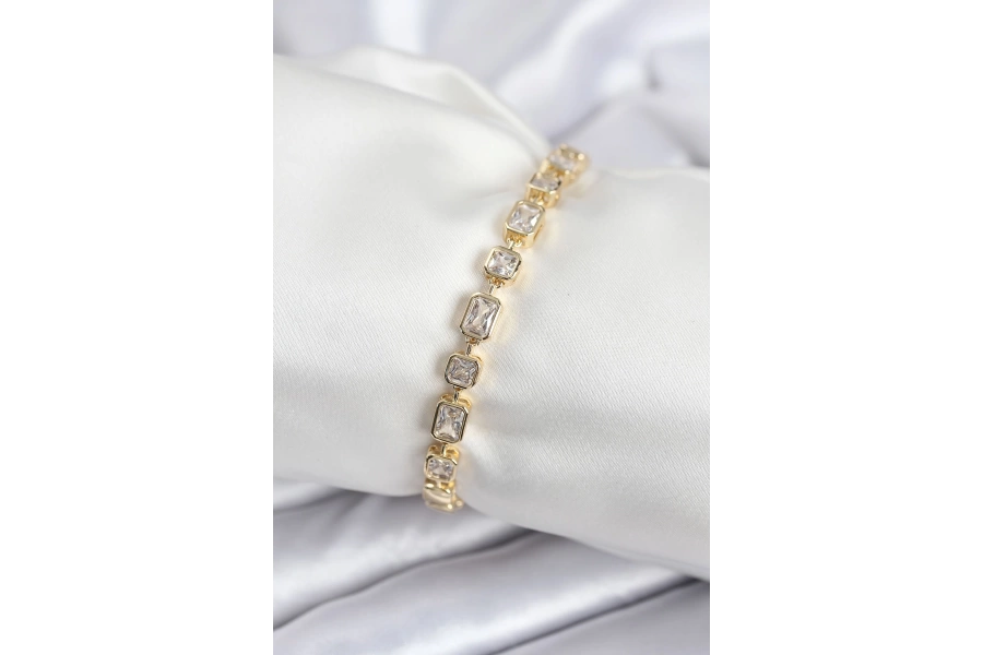 Shoecide Pirinç Vıp Seri Zirkon Taşlı Gold Renk Kadın Bileklik