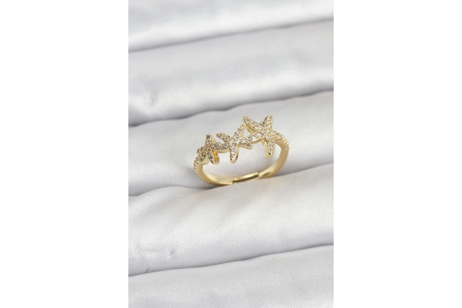 Shoecide Pirinç Yıldız Model Gold Renk Kadın Yüzük